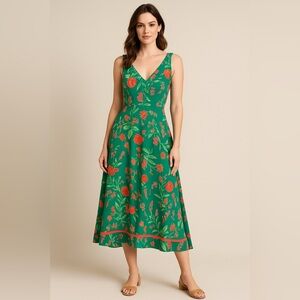 NWT Vince Camuto Paisley Floral Maxi Dress Green Drape Chiffon V-Neck - Size 10
